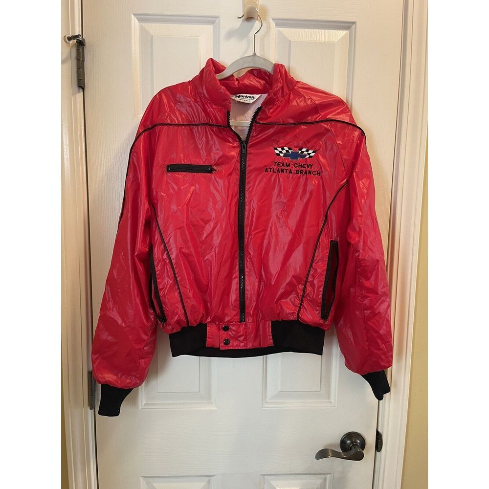 Vintage Nylon Jacket CHEVROLET TEAM ATLANTA BRANCH Size M Red‎  MADE IN USA